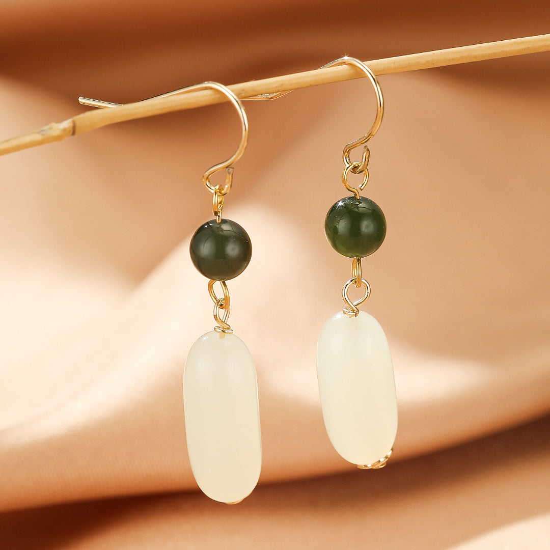 Boucles d’Oreilles Pendantes Jade – Harmonie Bicolore