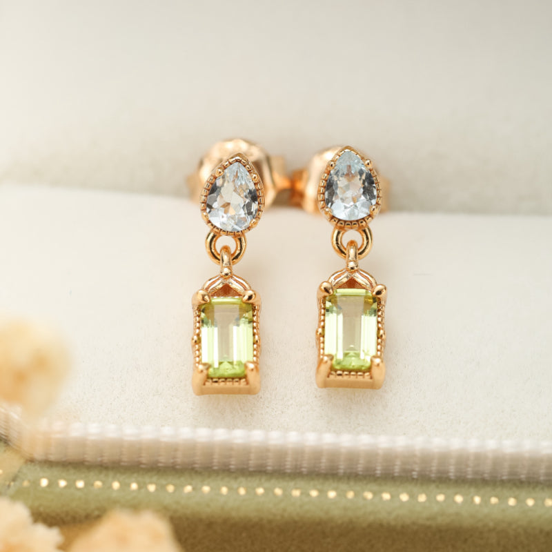 Boucles d'Oreilles Péridot et Topaze – Géométrie Raffinée