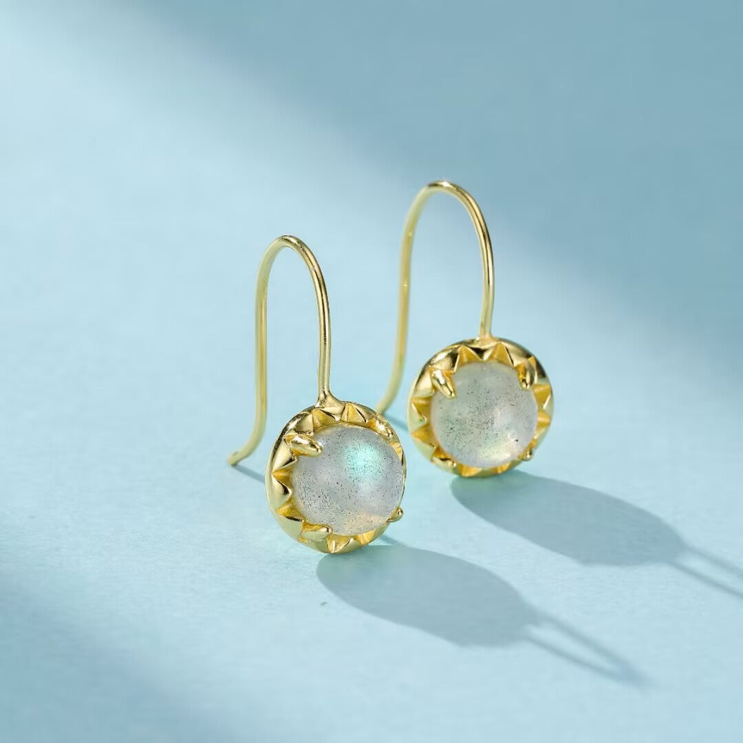 Boucles d’Oreilles Pierre de Lune – Soupir Nocturne, Argent Plaqué Or