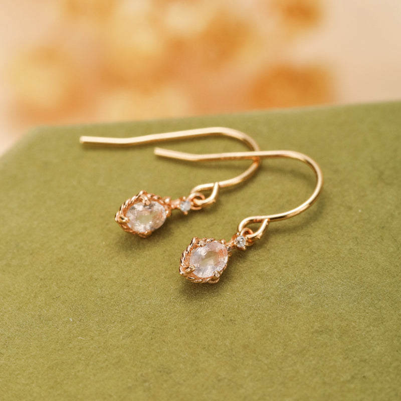 Boucles d'Oreilles Quartz Rose – Éclat Doux, Argent Plaqué Or