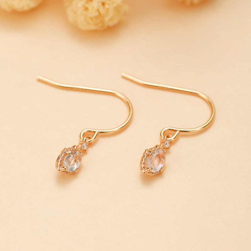 Boucles d'Oreilles Quartz Rose – Éclat Doux, Argent Plaqué Or