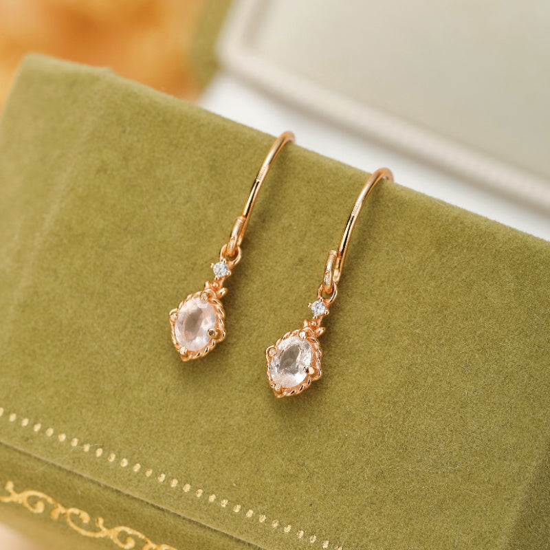 Boucles d'Oreilles Quartz Rose – Éclat Doux, Argent Plaqué Or