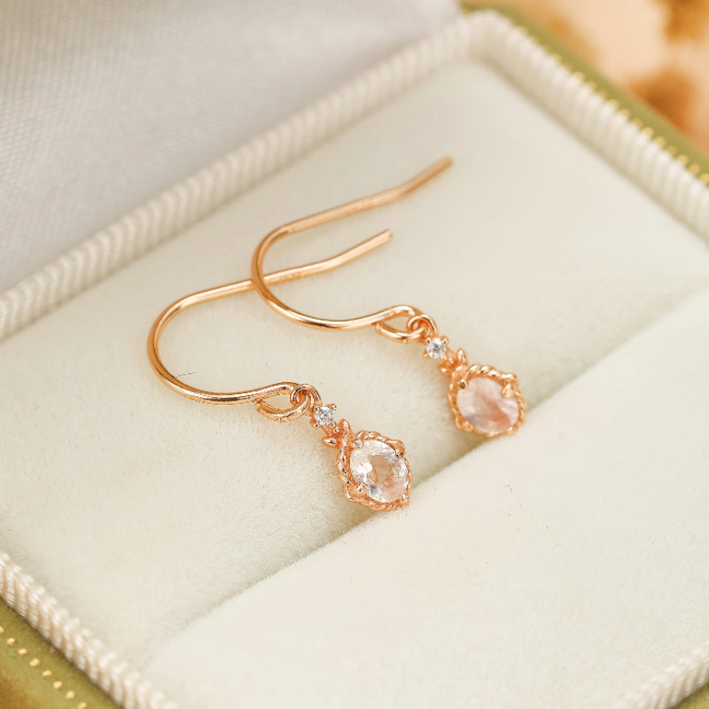 Boucles d'Oreilles Quartz Rose – Éclat Doux, Argent Plaqué Or