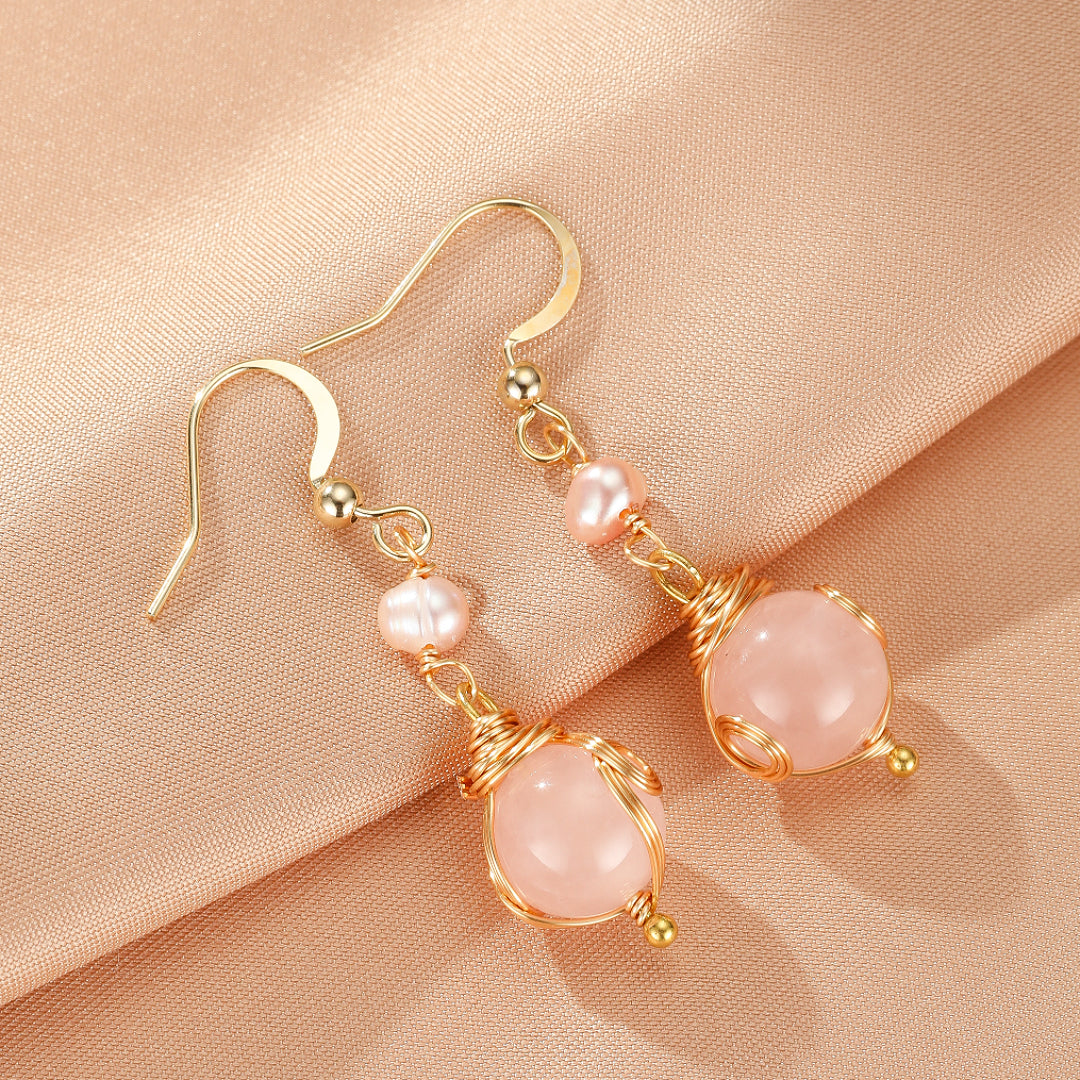 Boucles d’Oreilles Quartz Rose – Spirale d’Amour