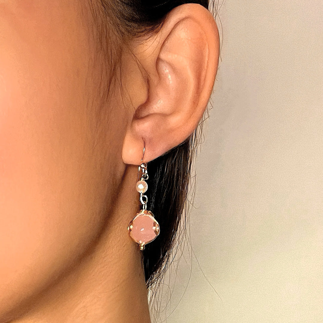 Boucles d’Oreilles Quartz Rose – Spirale d’Amour