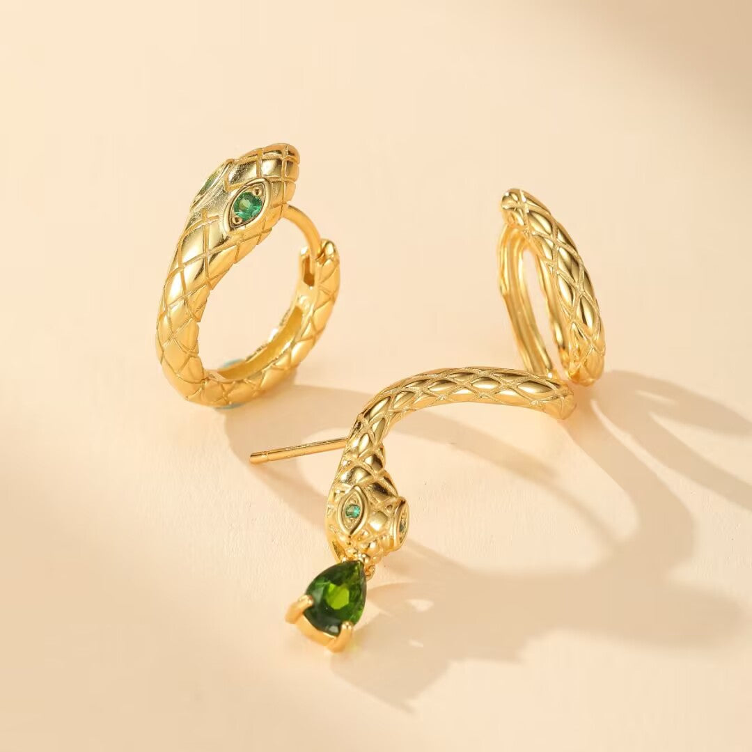 Boucles d’Oreilles Serpent – Spirale de Sagesse, Argent Plaqué Or