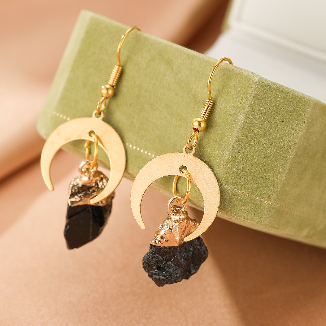 Boucles d’Oreilles Tourmaline Noire – Lune Sombre