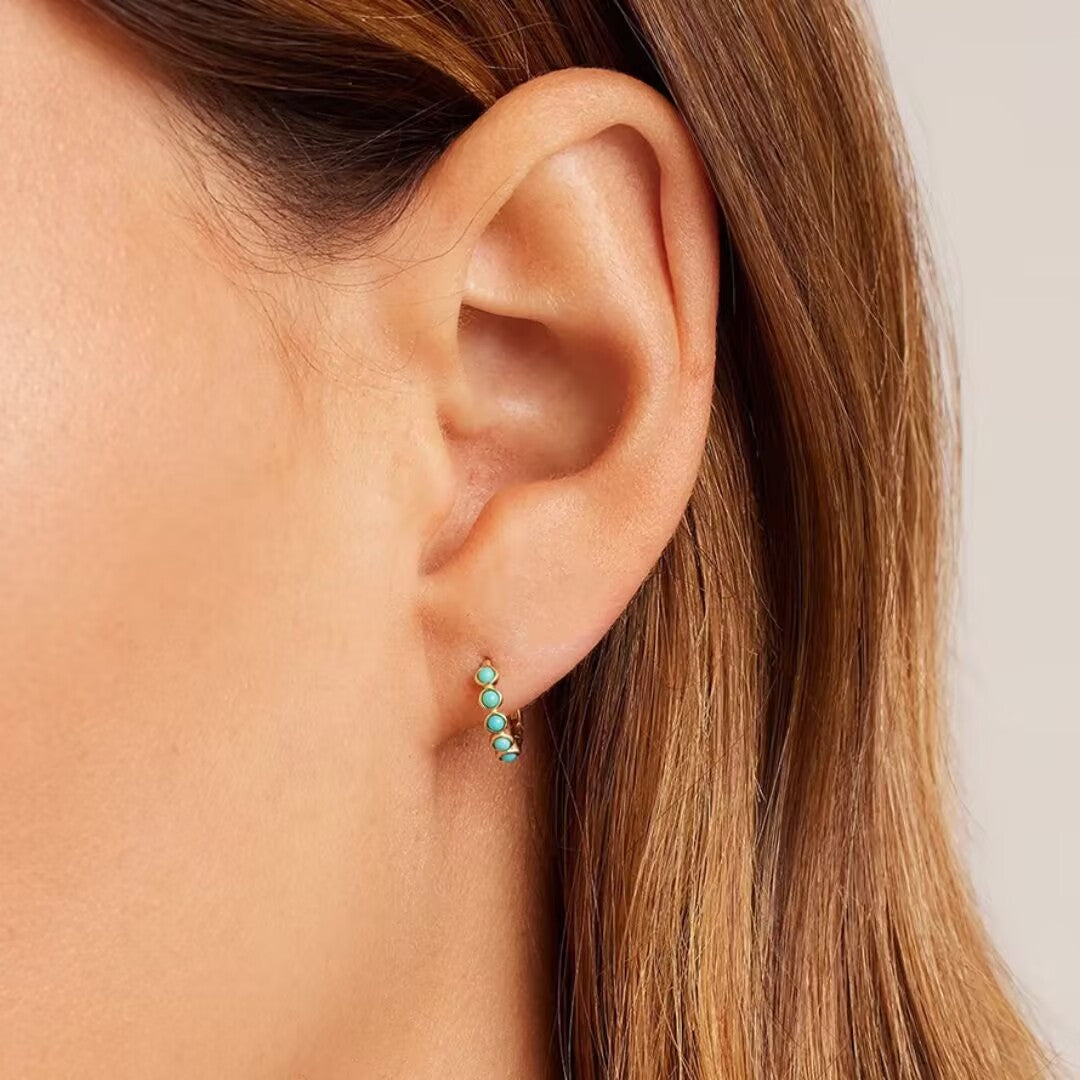 Boucles d’Oreilles Turquoise – Rêve Bleu, Argent Plaqué Or