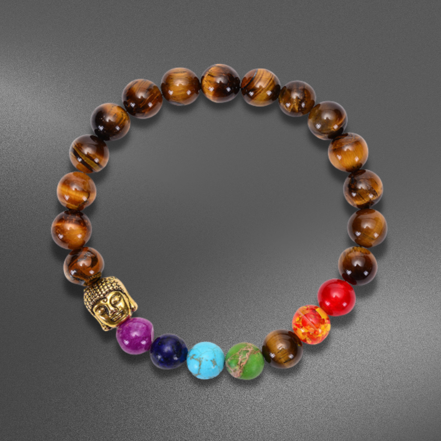 Bracelet 7 Chakras "Bouddha" en Œil de Tigre et Pierres Naturelles