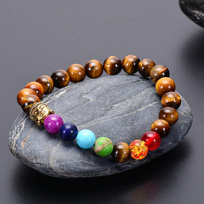 Bracelet 7 Chakras "Bouddha" en Œil de Tigre et Pierres Naturelles