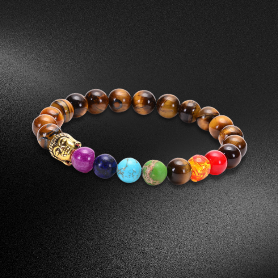 Bracelet 7 Chakras "Bouddha" en Œil de Tigre et Pierres Naturelles