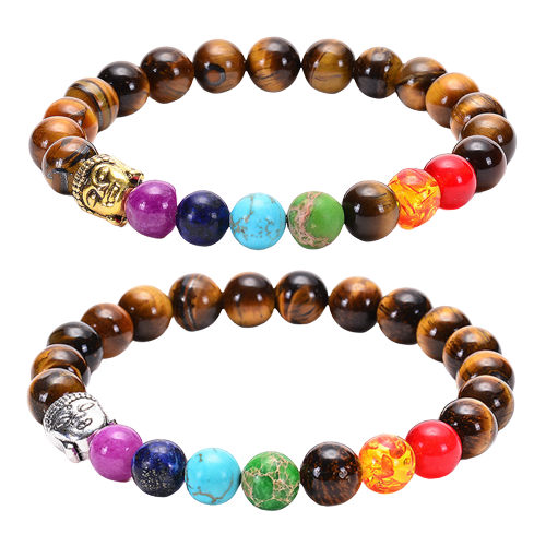 Bracelet 7 Chakras "Bouddha" en Œil de Tigre et Pierres Naturelles