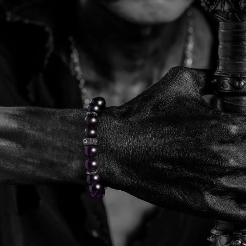 Bracelet Améthyste et Obsidienne – Reflet Sombre, Argent
