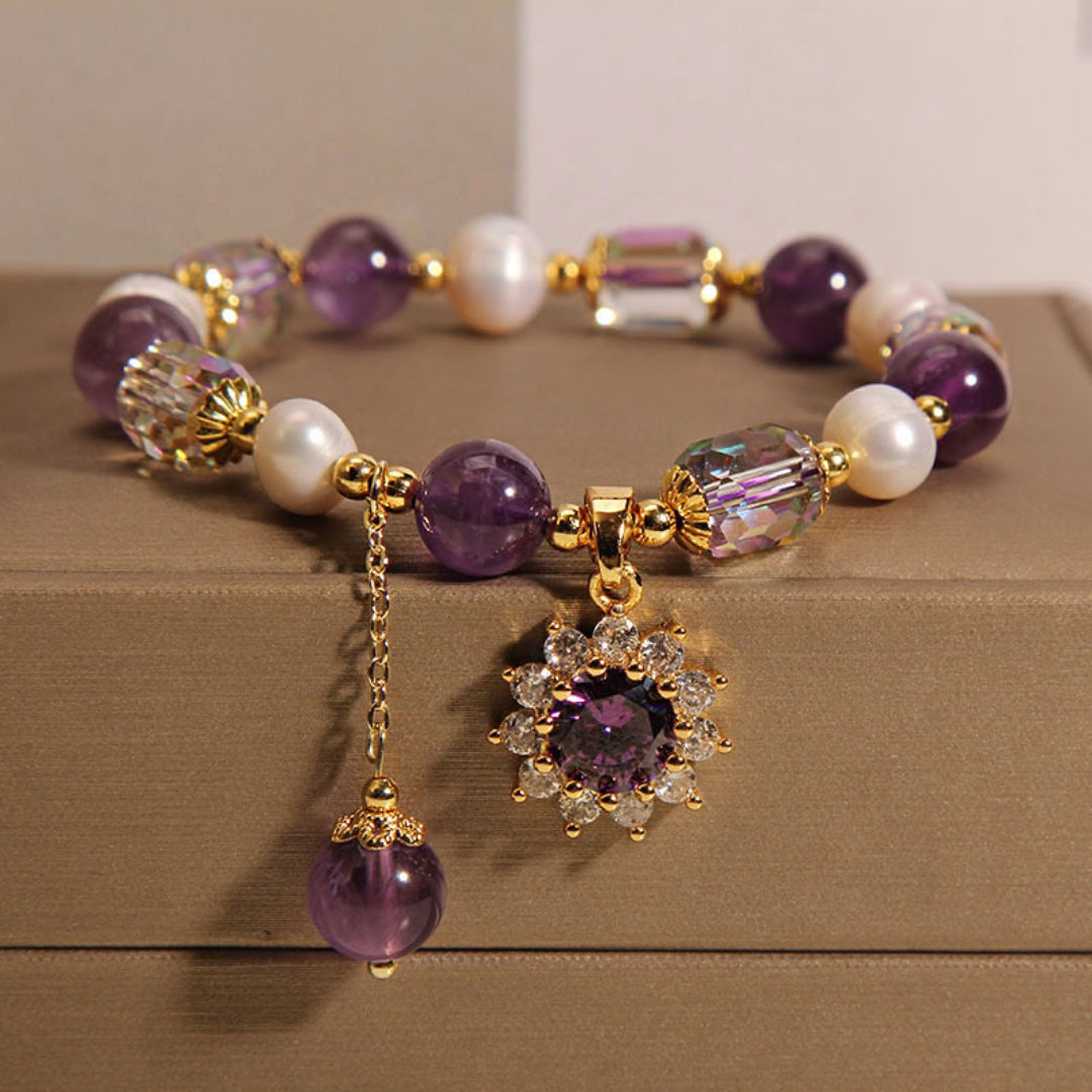 Bracelet Améthyste et Perle – Fleur de Soleil