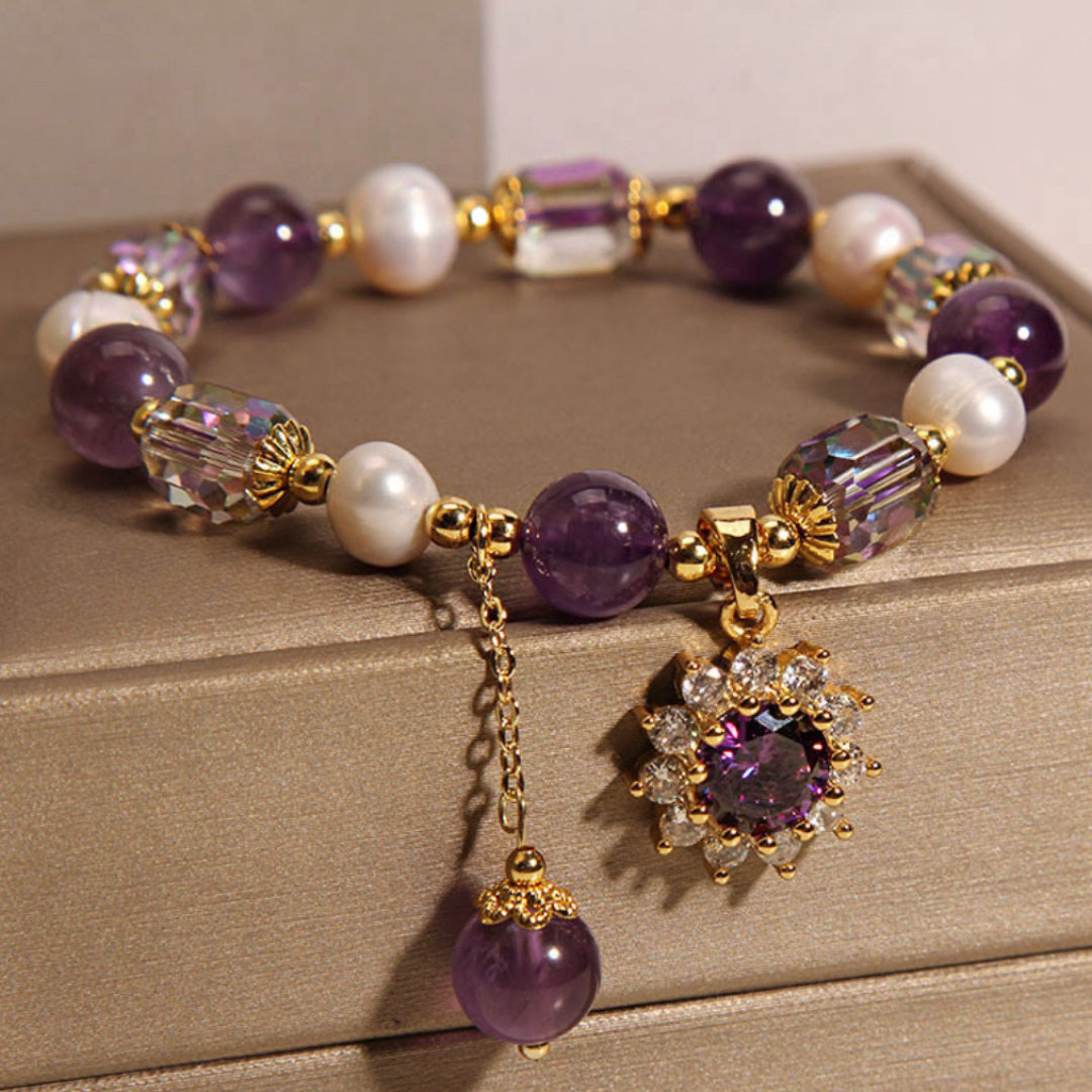 Bracelet Améthyste et Perle – Fleur de Soleil