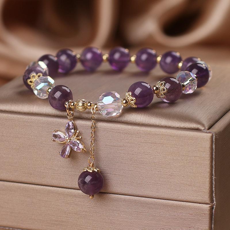 Bracelet Améthyste et Quartz Clair – Papillon