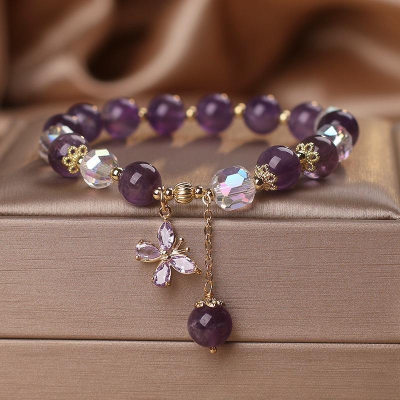 Bracelet Améthyste et Quartz Clair – Papillon