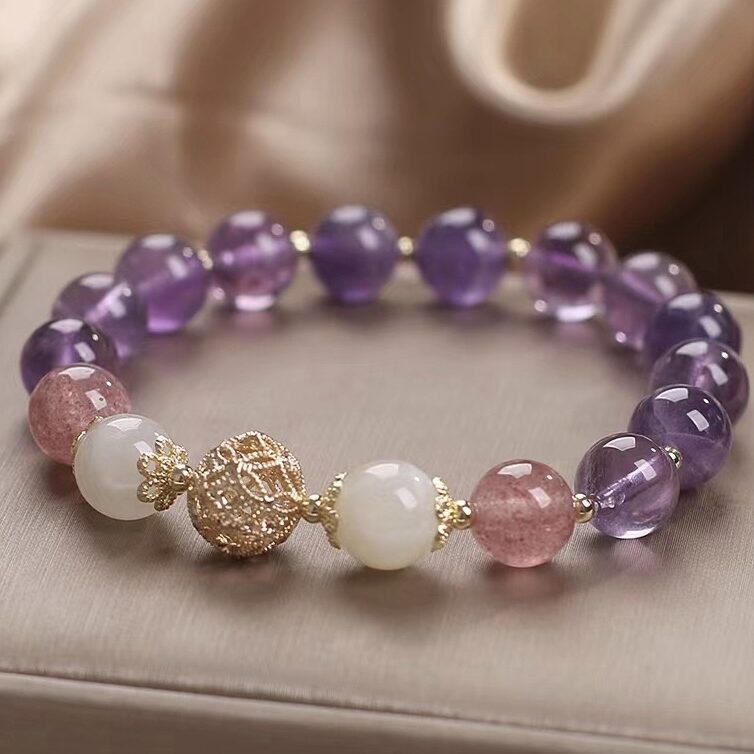 Bracelet Améthyste et Quartz Fraise – Rêve Lilas