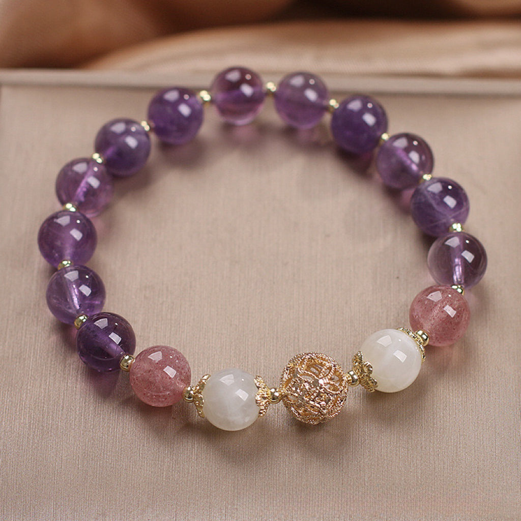Bracelet Améthyste et Quartz Fraise – Rêve Lilas