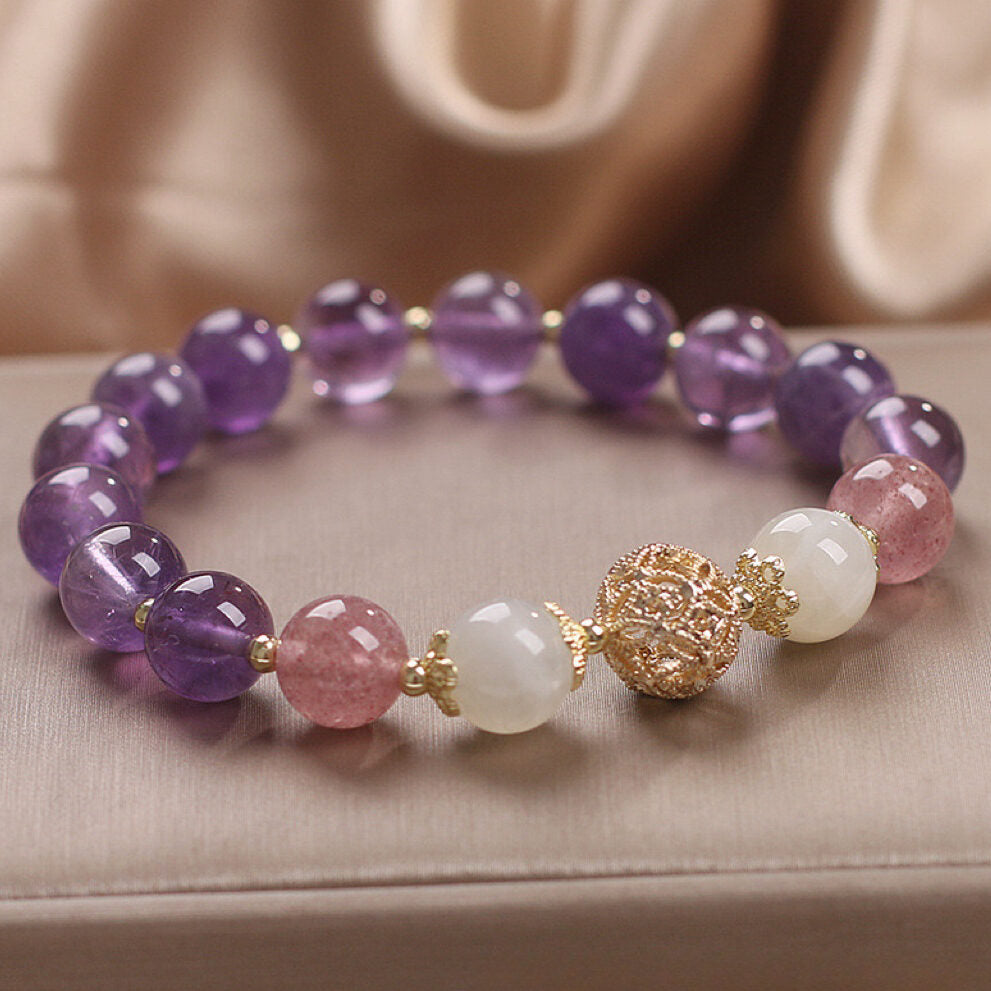 Bracelet Améthyste et Quartz Fraise – Rêve Lilas