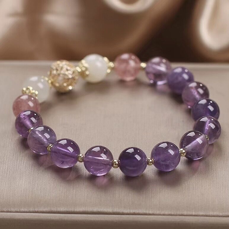 Bracelet Améthyste et Quartz Fraise – Rêve Lilas
