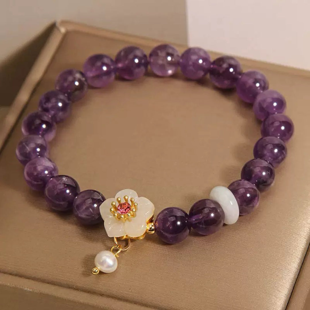 Amethyst, Jade, and Pearl Bracelet – Serenity Flower