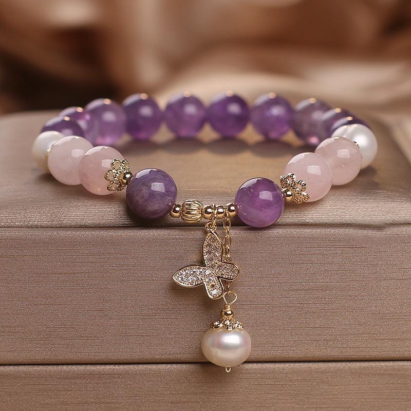 Bracelet Améthyste Quartz Rose et Perle – Papillon