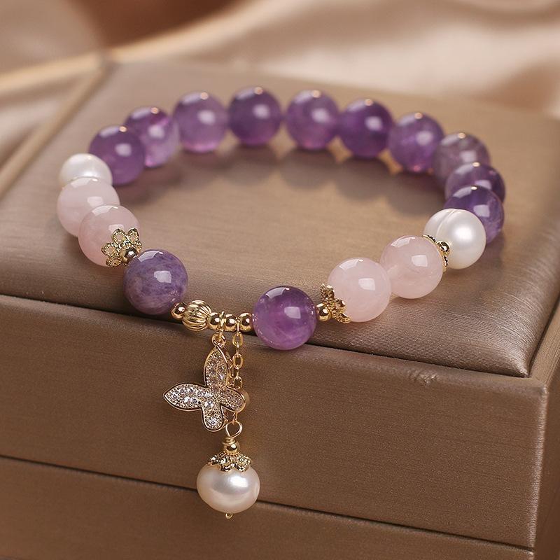 Amethyst Rose Quartz and Pearl Bracelet – Butterfly