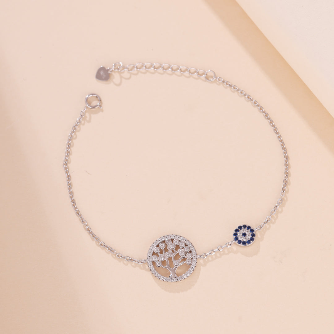 Tree of Life and Evil Eye Bracelet – Ancestral Protection, Sterling Silver 925