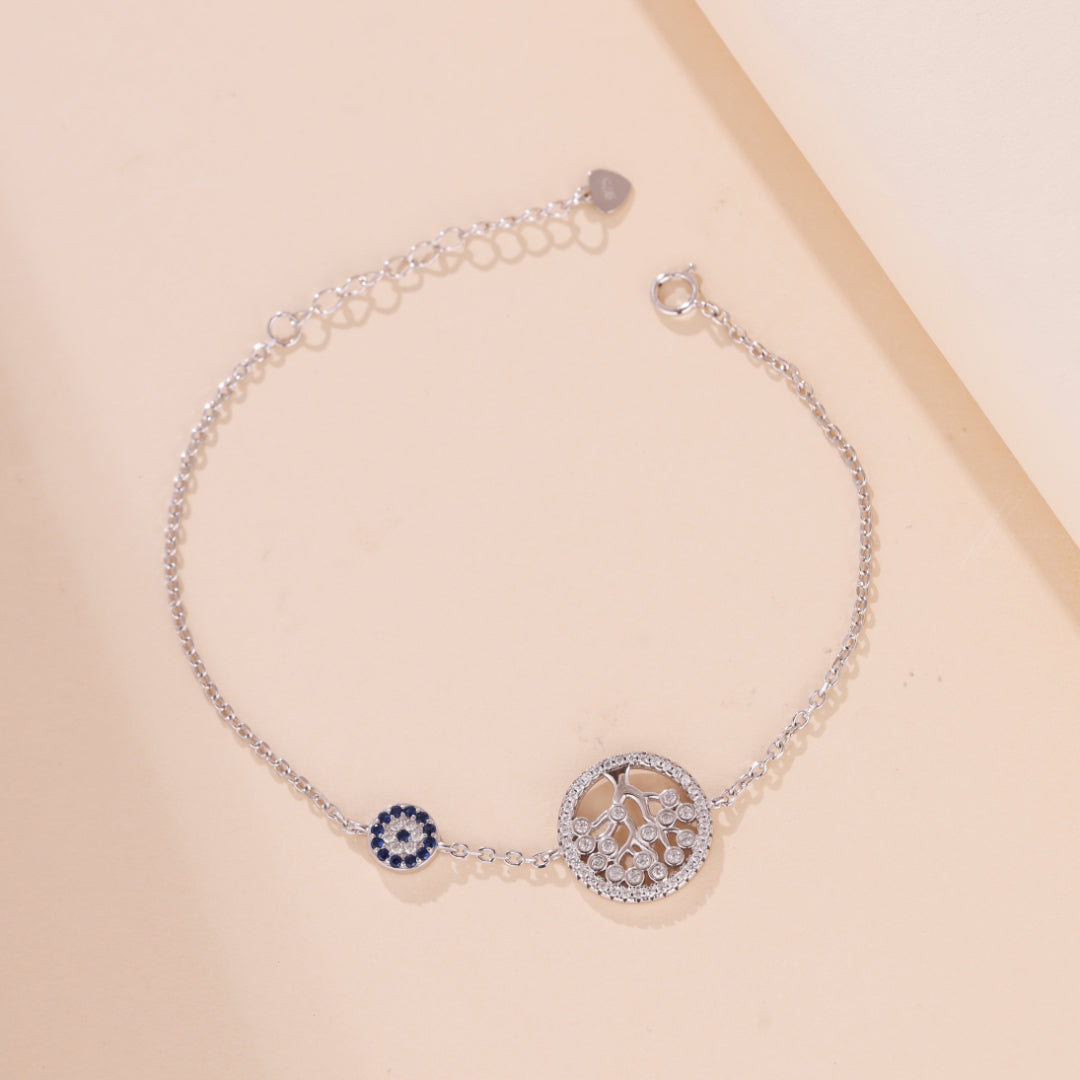 Tree of Life and Evil Eye Bracelet – Ancestral Protection, Sterling Silver 925