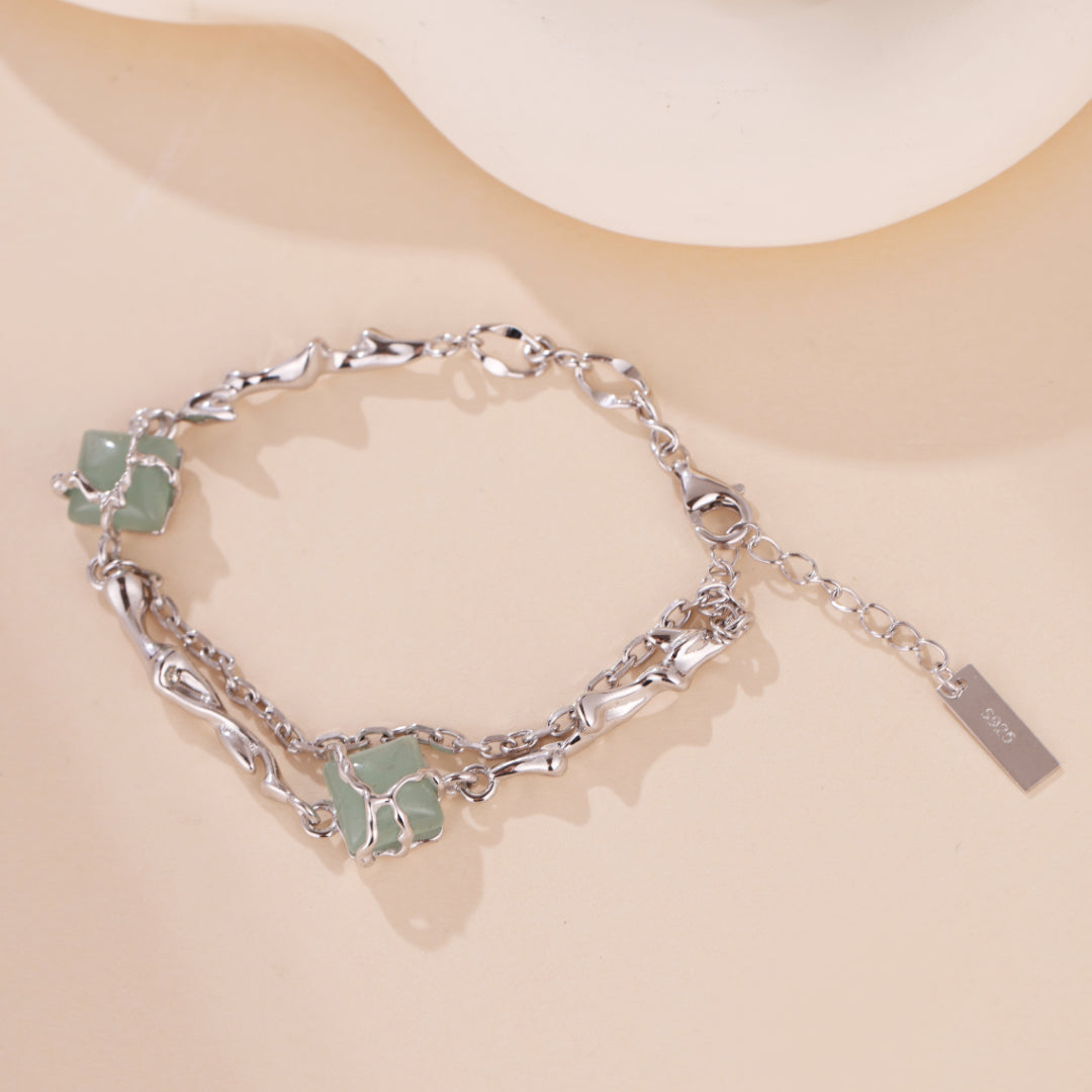 Bracelet Aventurine – Fleur de Sérénité, Argent
