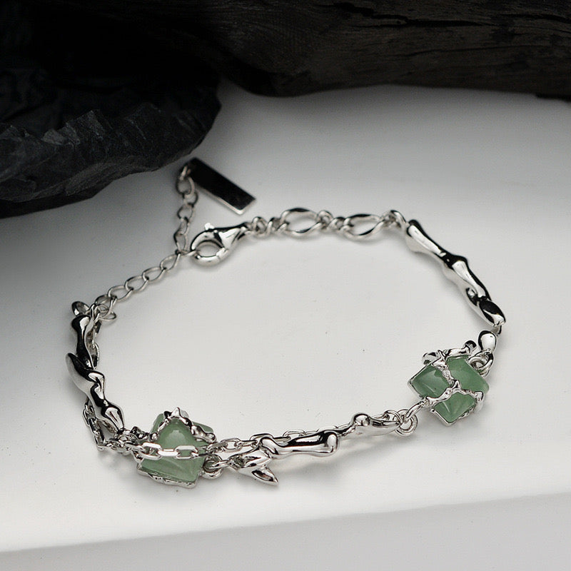 Bracelet Aventurine – Fleur de Sérénité, Argent