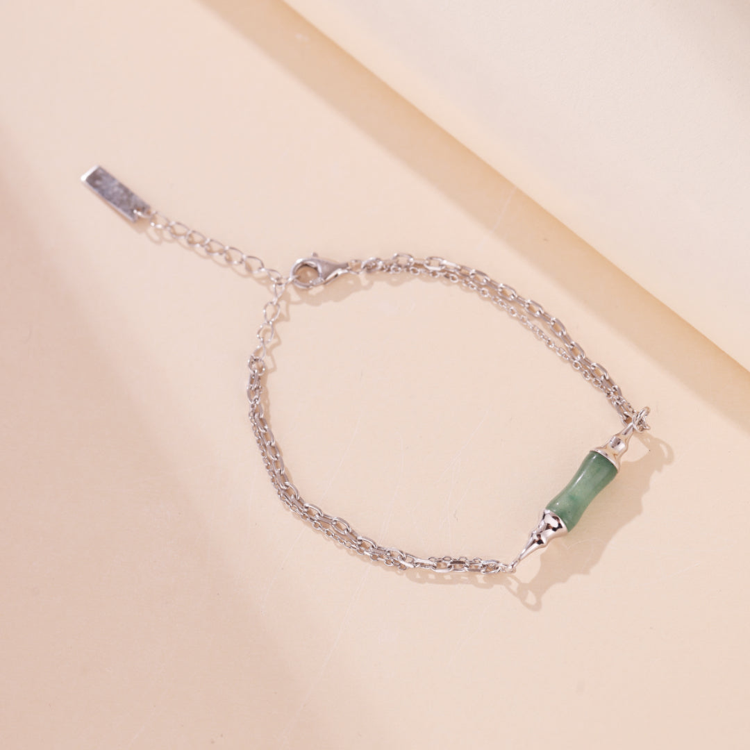 Bracelet Aventurine – Rond Bambou, Argent