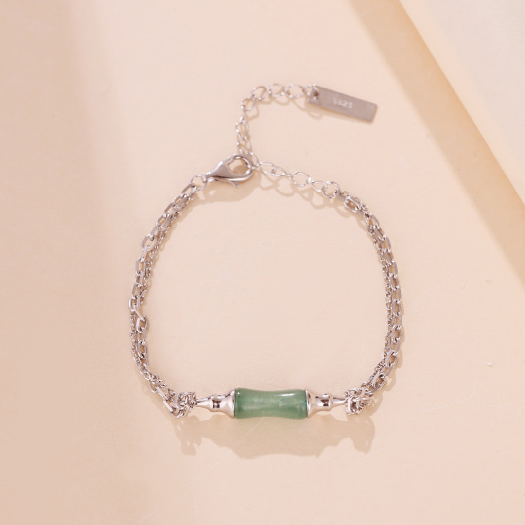 Bracelet Aventurine – Rond Bambou, Argent