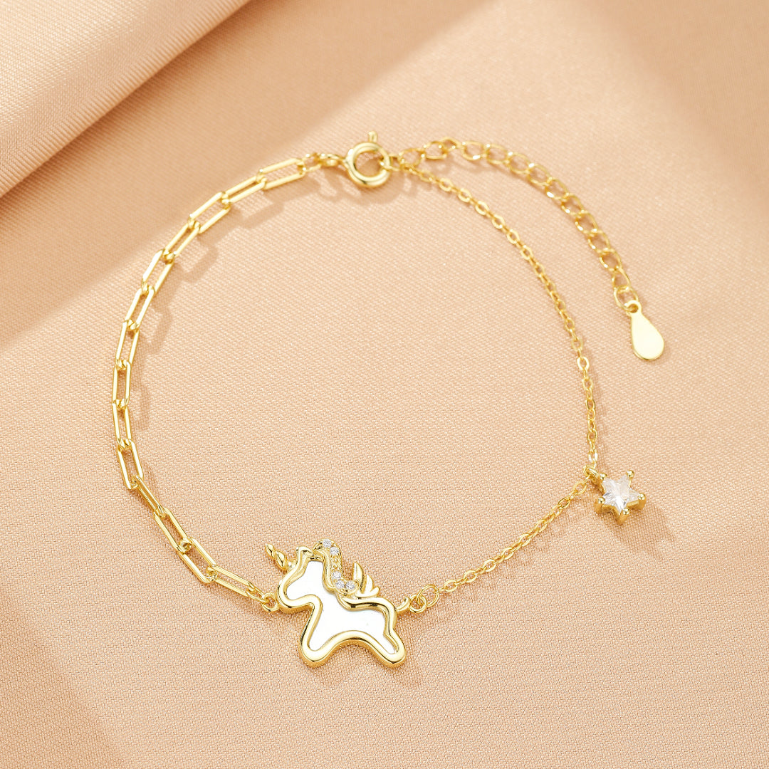 Bracelet Cheval – Liberté Étoilée, Argent Plaqué Or