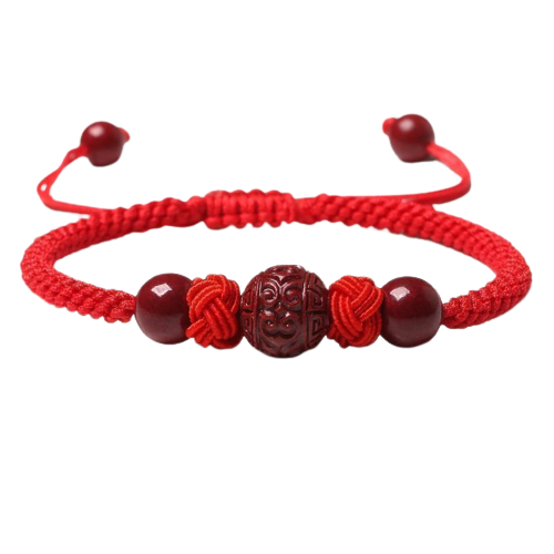 Couple Bracelet 'Amour Zen' in Red Thread and Cinnabar