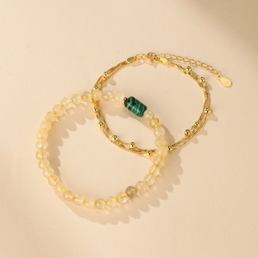 Bracelet Citrine et Malachite – Équilibre Abondant