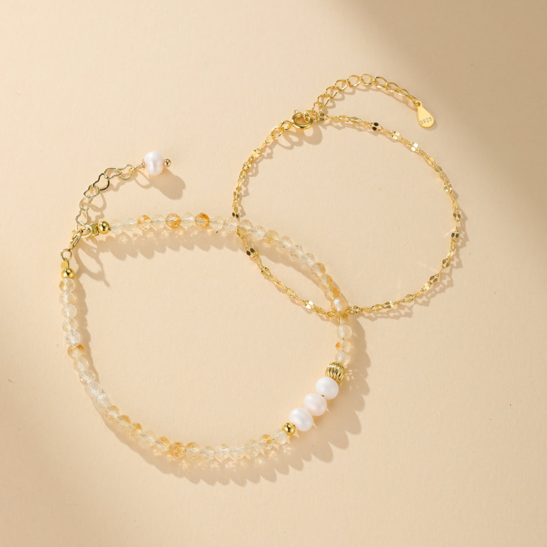 Bracelet Citrine et Perle – Douceur Dorée