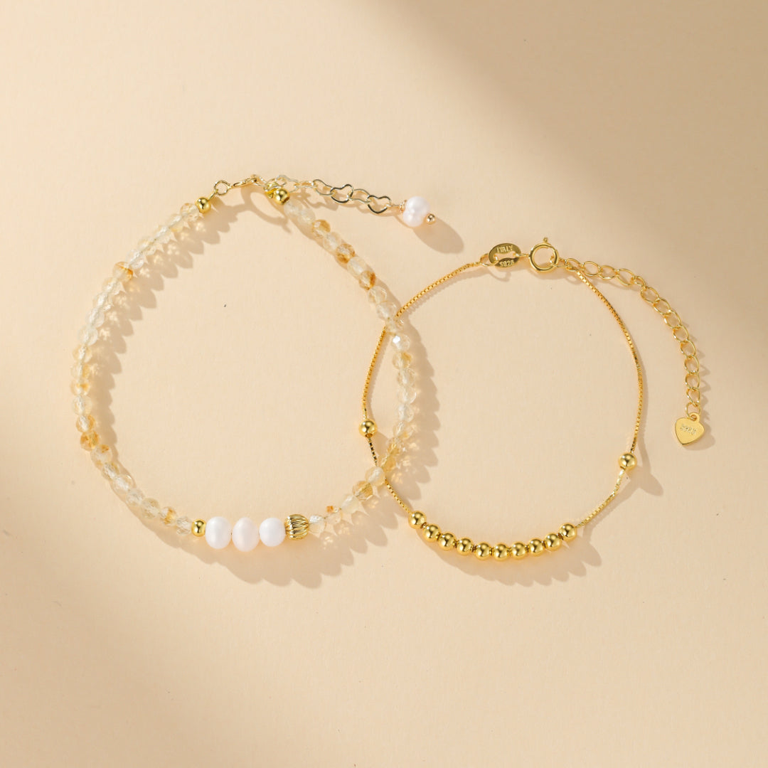Bracelet Citrine et Perle – Douceur Dorée