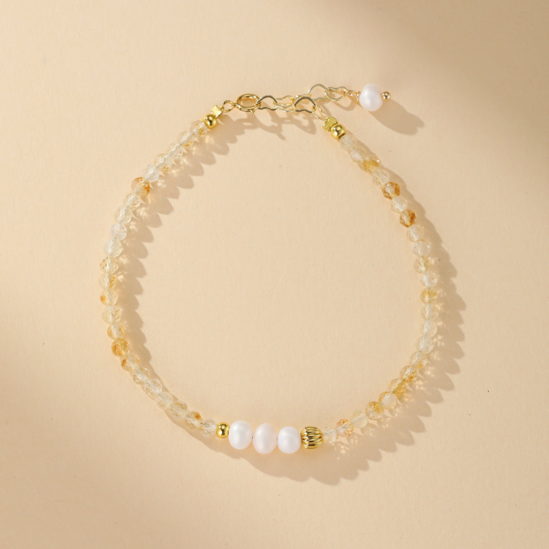 Bracelet Citrine et Perle – Douceur Dorée
