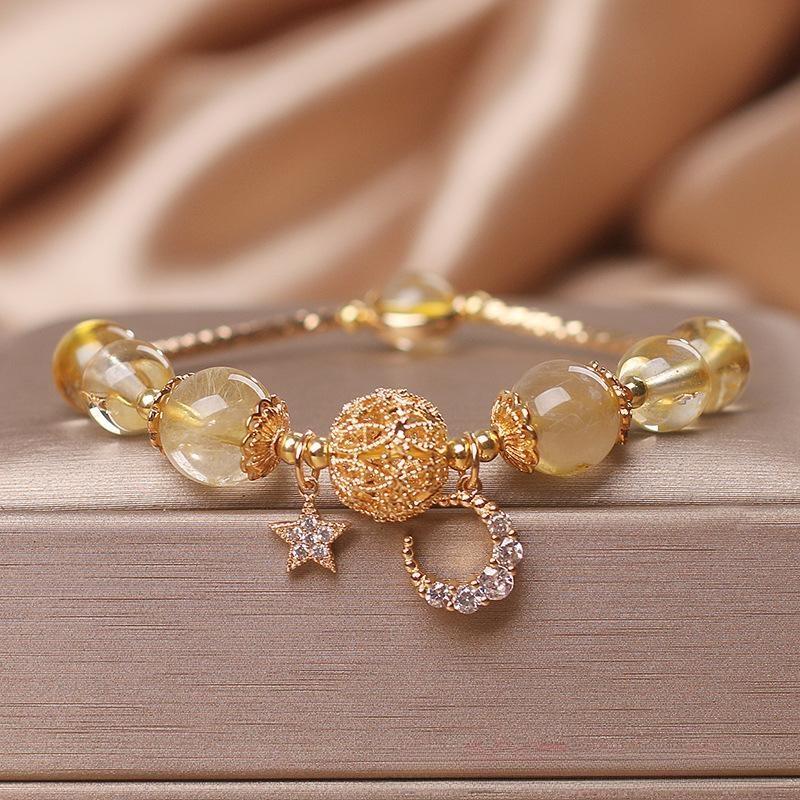 Bracelet Citrine Lune et Étoile – Nuit de Rêveur