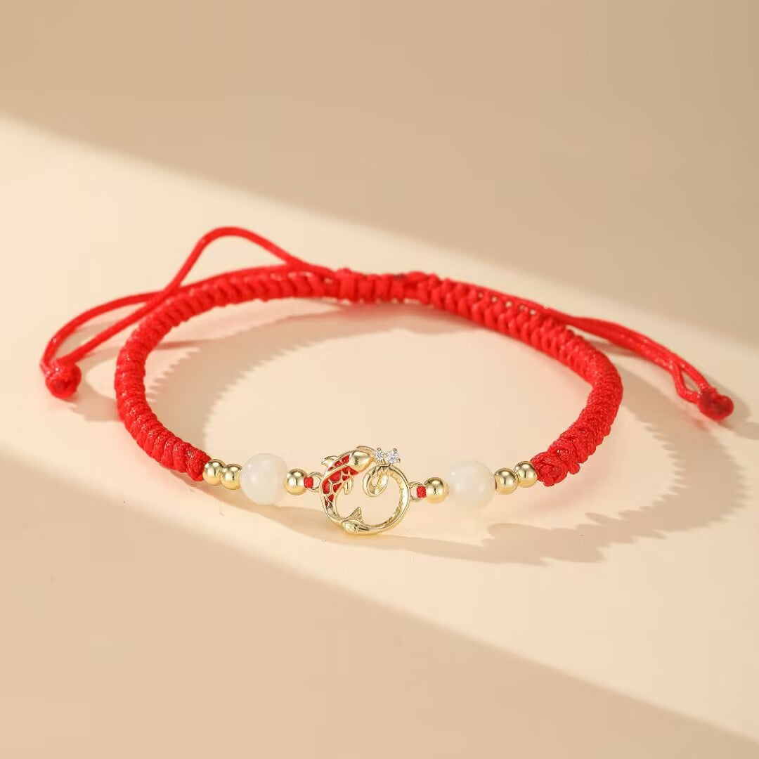Jade and Cinnabar Bracelet – Serpent of Fortune, Gold Plated Silver