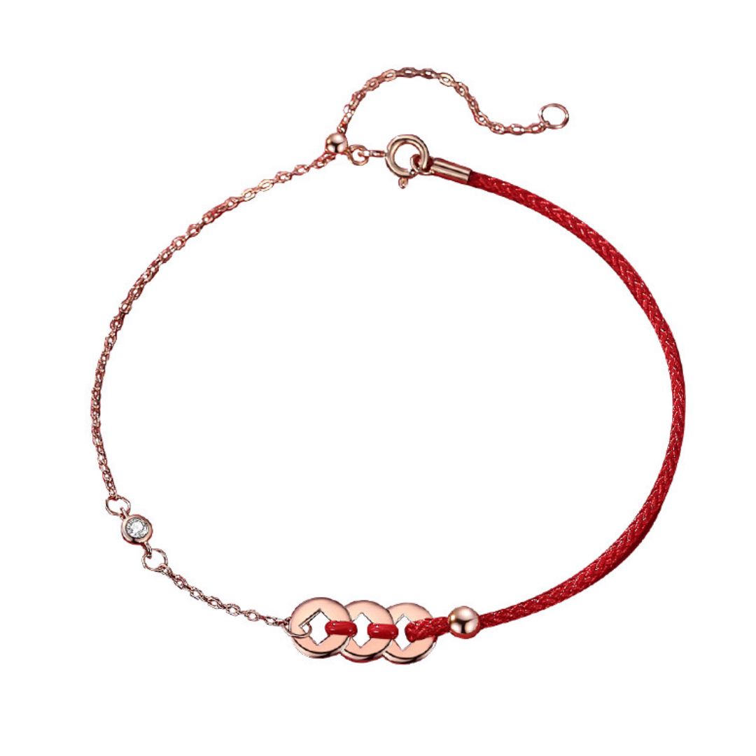 Red Cord Bracelet – Lucky Coin, 18K Gold Plated Silver