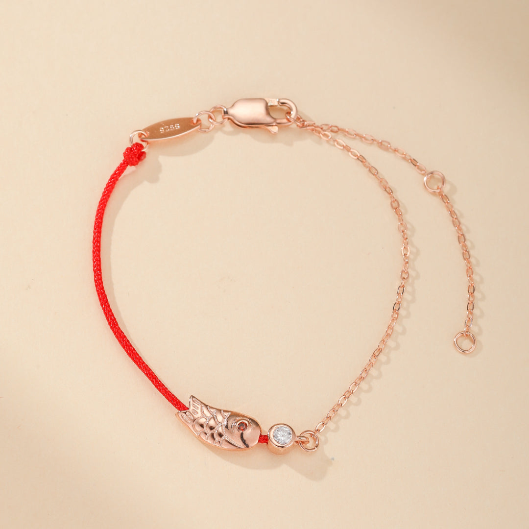 Bracelet Cordon Rouge – Poisson Porte-Bonheur, Argent 925