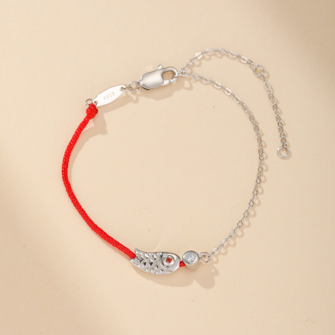 Bracelet Cordon Rouge – Poisson Porte-Bonheur, Argent 925