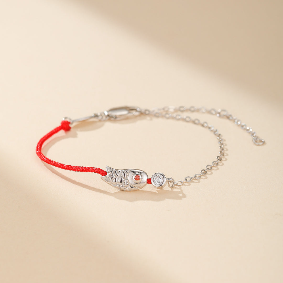 Bracelet Cordon Rouge – Poisson Porte-Bonheur, Argent 925