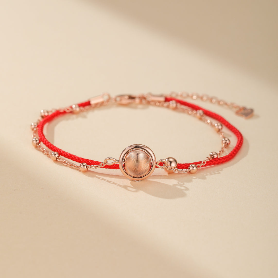 Bracelet Cordon Rouge – Roue de la Chance, Argent Plaqué Or