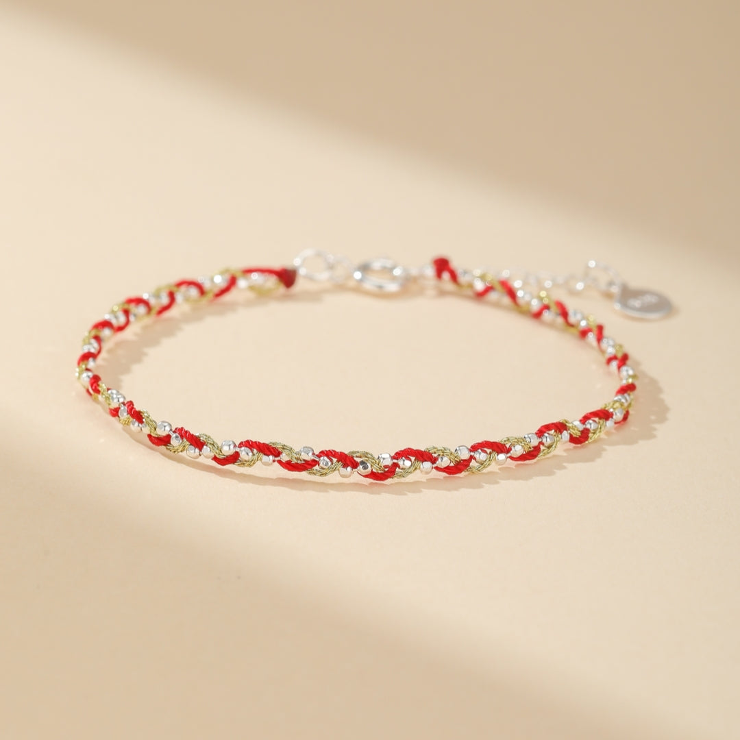 Bracelet Cordon Rouge – Tresse de Chance, Argent 925 et Fil Or 14K