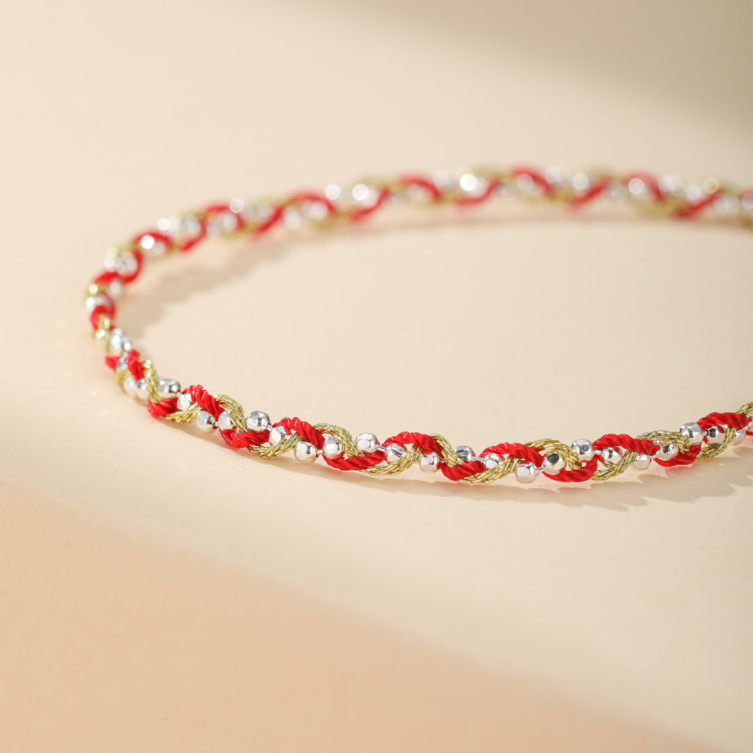 Bracelet Cordon Rouge – Tresse de Chance, Argent 925 et Fil Or 14K