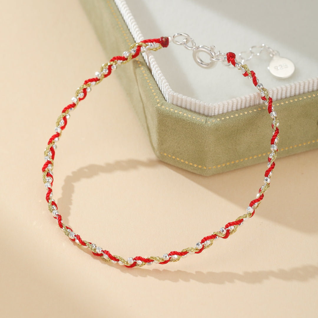 Bracelet Cordon Rouge – Tresse de Chance, Argent 925 et Fil Or 14K